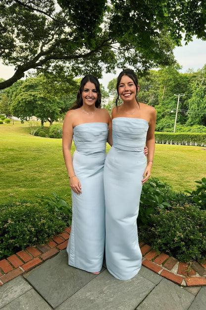 Strapless Satin Empire Bodycon Long Bridesmaid Dress