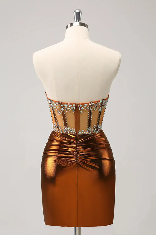 Strapless Sheath Beaded Empire Satin Homecoming Dress
