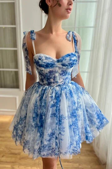Straps Chiffon A-Line Empire Floral Homecoming Dress
