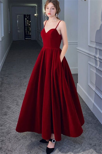 Sweetheart A-Line Empire Backless Velvet Party Prom Dress