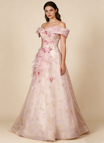 A Line Stunning Prom Dress Off Shoulder Floral Prom Dress Evening Gown Birthday Party Dress   D3306