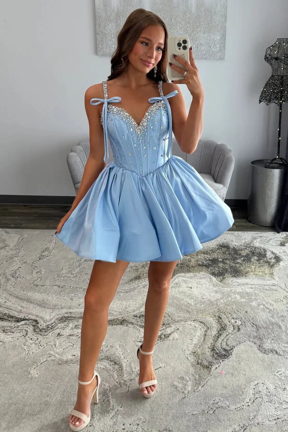 Sweetheart Beaded Sleeveless Satin A-Line Homecoming Dress