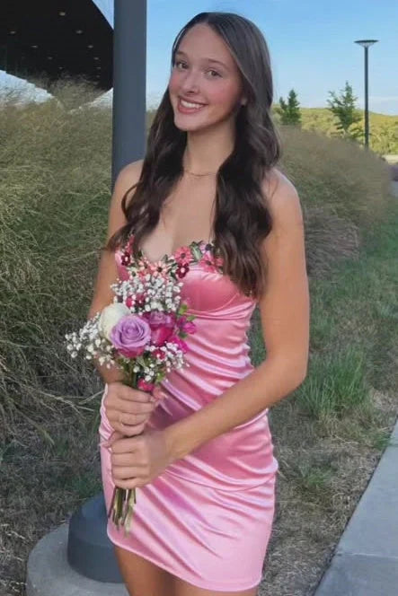 Sweetheart Bodycon Floral Appliques Homecoming Dress