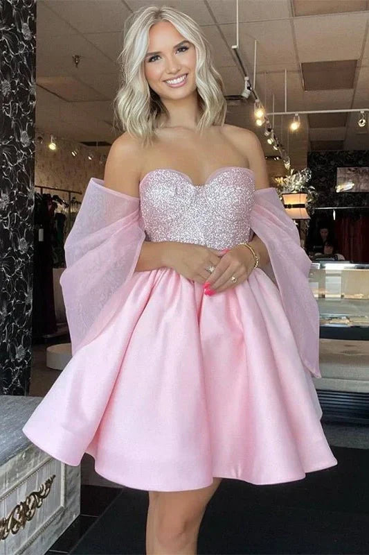 Sweetheart Bow Off-Shoulder Two Tone Empire A-Line Homecoming Dress