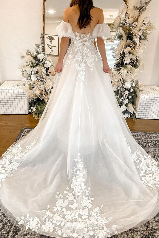 Sweetheart Empire Lace Appliques A-Line Beach Wedding Dress