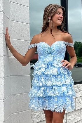 Sweetheart Off-Shoulder A-Line Lace Empire Homecoming Dress