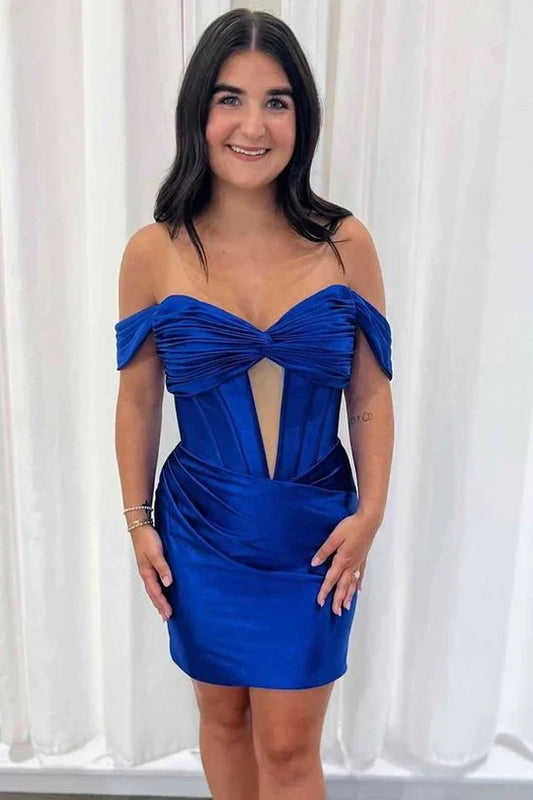 Sweetheart Off-Shoulder Empire Bodycon Satin Homecoming Dress