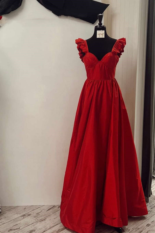 Sweetheart Ruffled Straps A-Line Empire Party Prom Dress