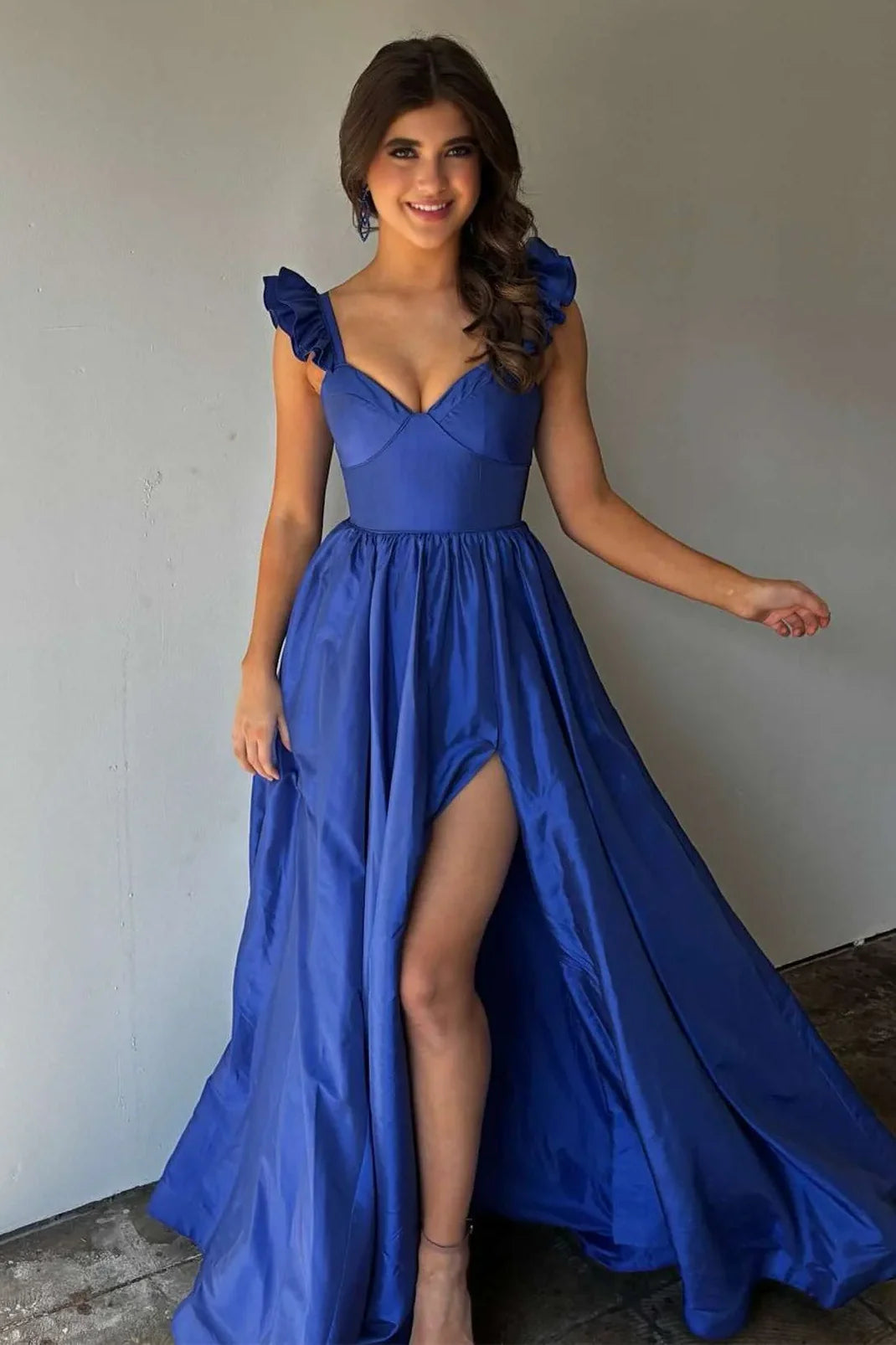 Sweetheart Ruffled Straps A-Line Empire Party Prom Dress