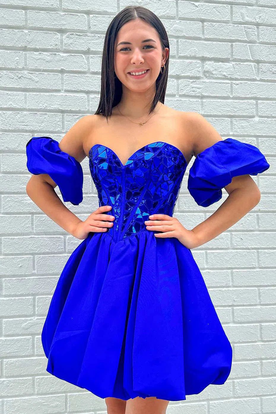 Sweetheart Satin A-Line Empire Beaded Homecoming Dress