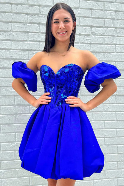 Sweetheart Satin A-Line Empire Beaded Homecoming Dress