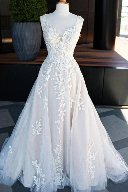 Sweetheart Spaghetti Straps A-Line Appliques Wedding Dress