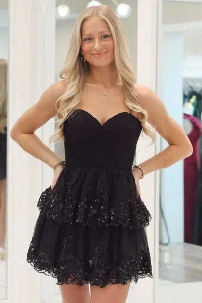 Sweetheart Spaghetti Straps A-Line Empire Lace Homecoming Dress