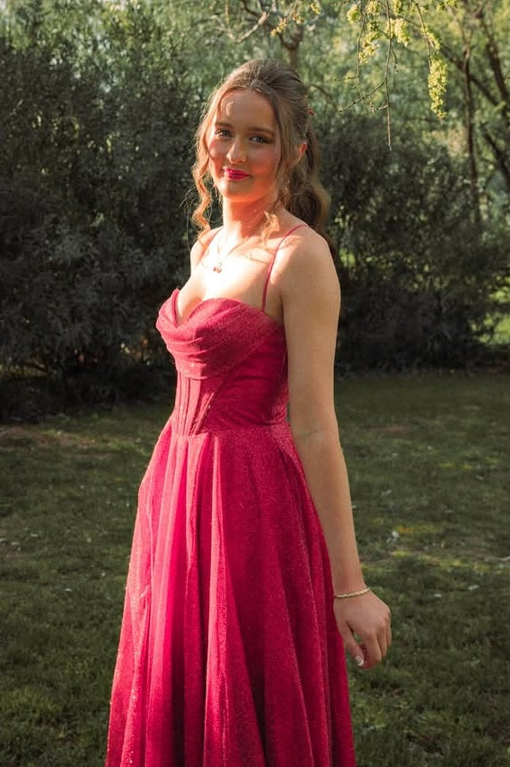 Sweetheart Spaghetti Straps A-Line Sparkly Party Prom Dress