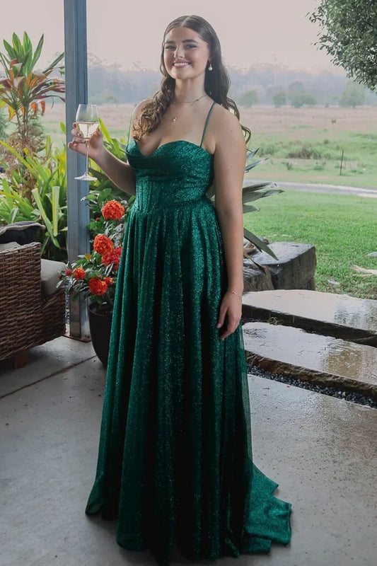 Sweetheart Spaghetti Straps Empire Sparkly Party Prom Dress