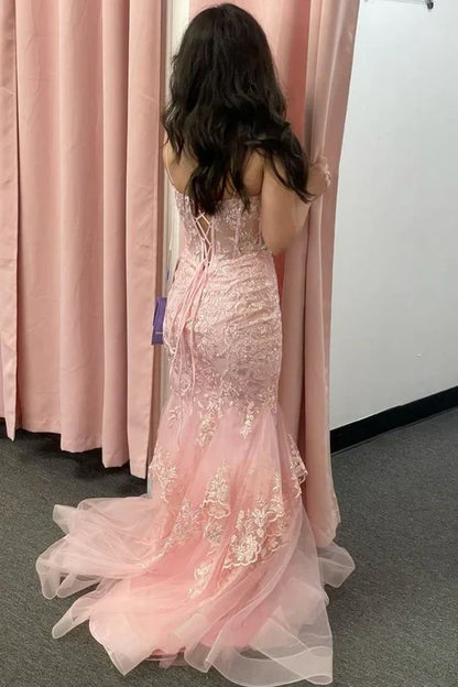 Sweetheart Spaghetti Straps Mermaid Appliques Party Prom Dress