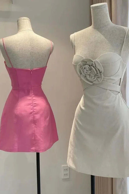 Sweetheart Spaghetti Straps Satin A-Line Floral Homecoming Dress