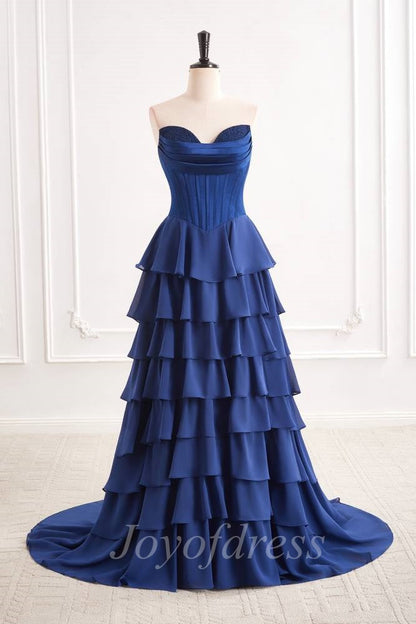 Sweetheart Strapless A-Line Empire Tiered Long Party Prom Dress