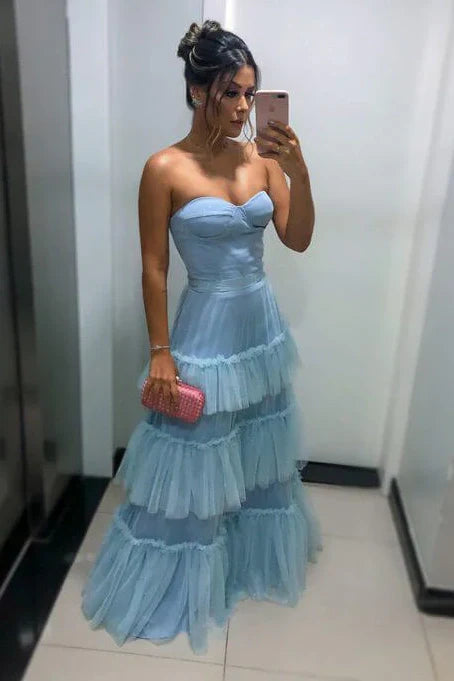 Sweetheart Strapless A-Line Empire Tiered Party Prom Dress