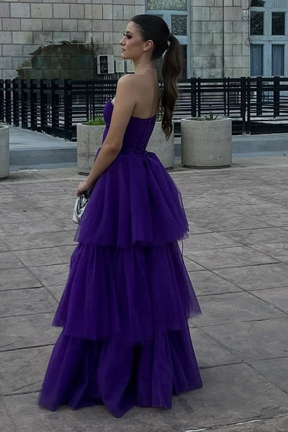 Sweetheart Strapless A-Line Tiered Tulle Party Prom Dress