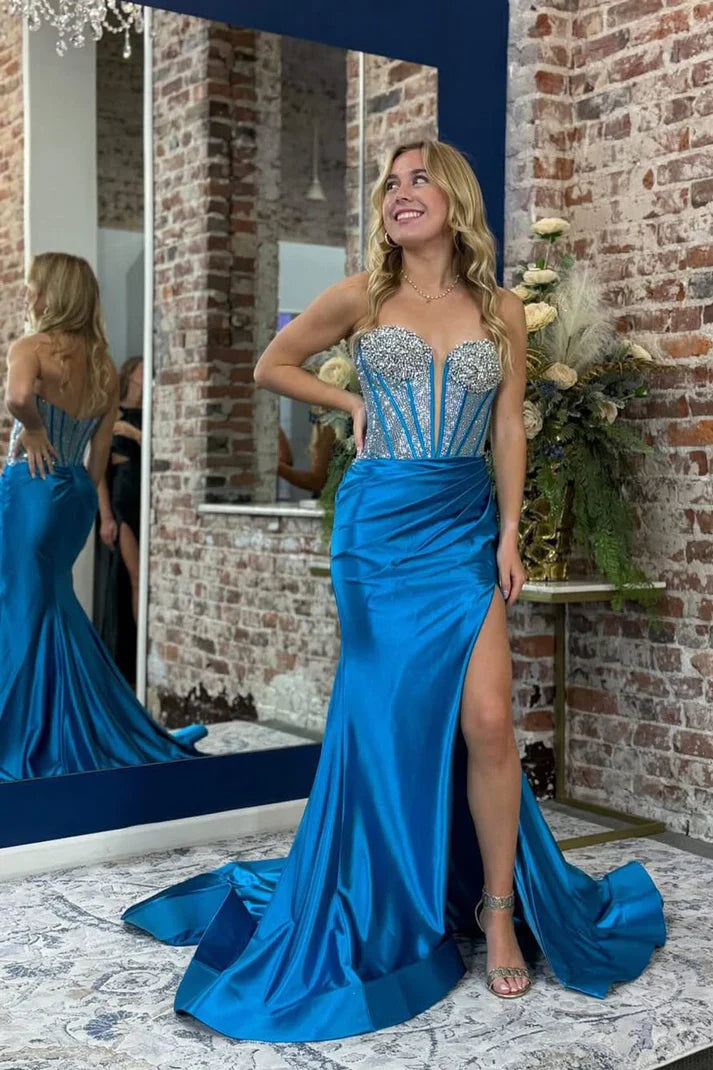 Sweetheart Strapless Beaded Empire Mermaid Party Prom Dress