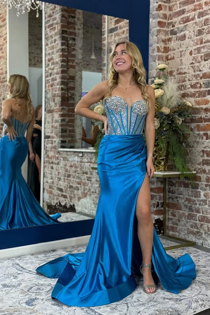Sweetheart Strapless Beaded Empire Mermaid Party Prom Dress
