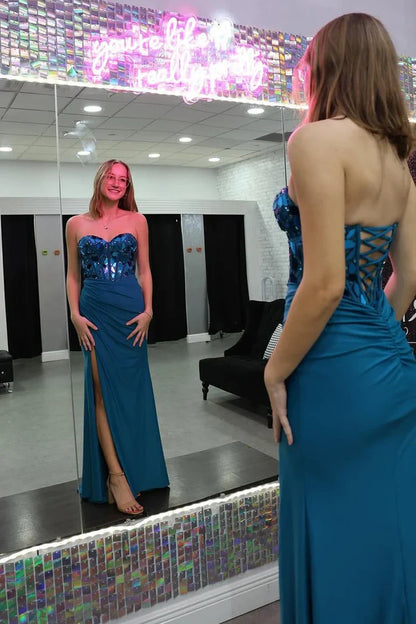 Sweetheart Strapless Beaded Empire Party Prom Dress With Slit