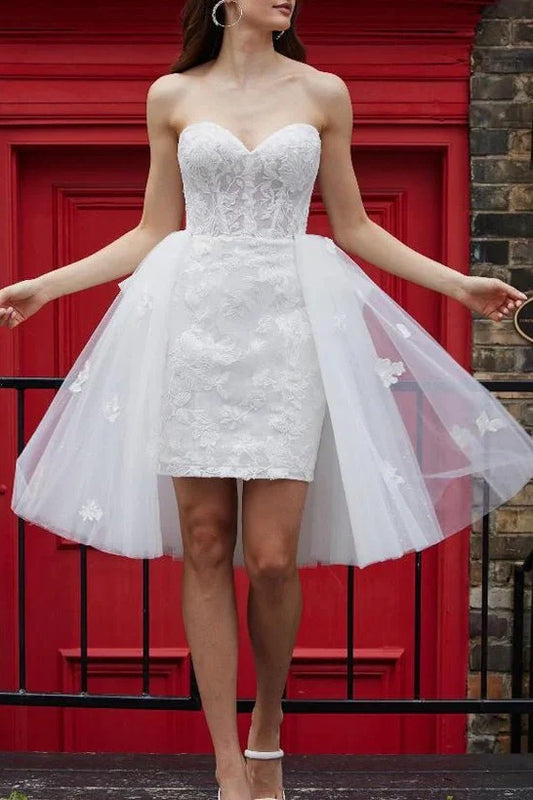 Sweetheart Strapless Bodycon Lace Short Wedding Dress