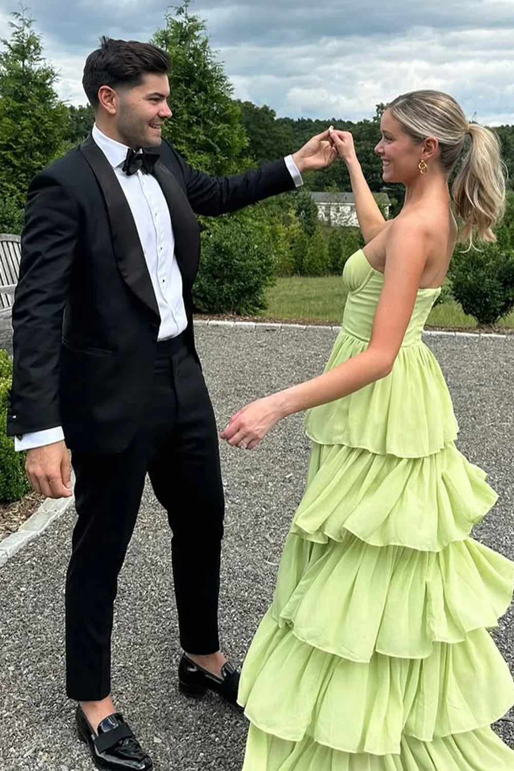 Sweetheart Strapless Chiffon A-Line Tiered Party Prom Dress