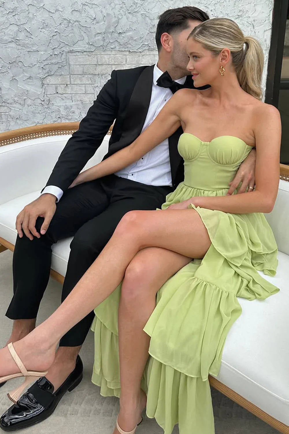 Sweetheart Strapless Chiffon A-Line Tiered Party Prom Dress
