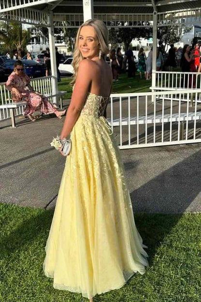 Sweetheart Strapless Empire Tulle A-Line Lace Party Prom Dress