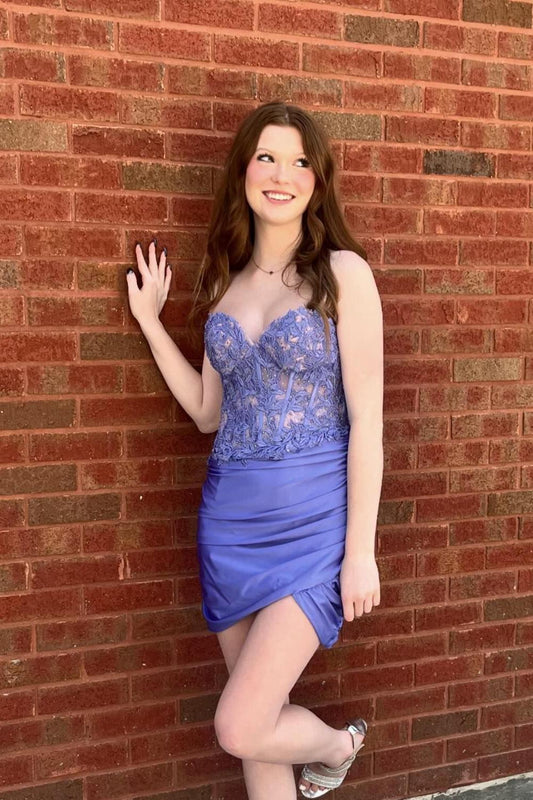 Sweetheart Strapless Lace Appliques Bodycon Homecoming Dress