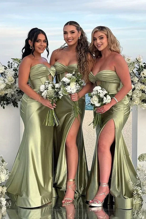 Sweetheart Strapless Mermaid Empire Bridesmaid Dress With Slit