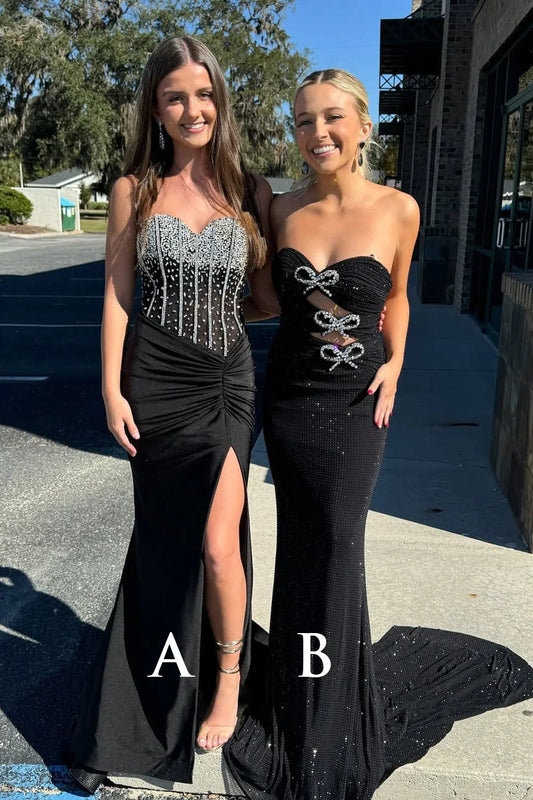 Sweetheart Strapless Mermaid Long Party Prom Dress With Slit