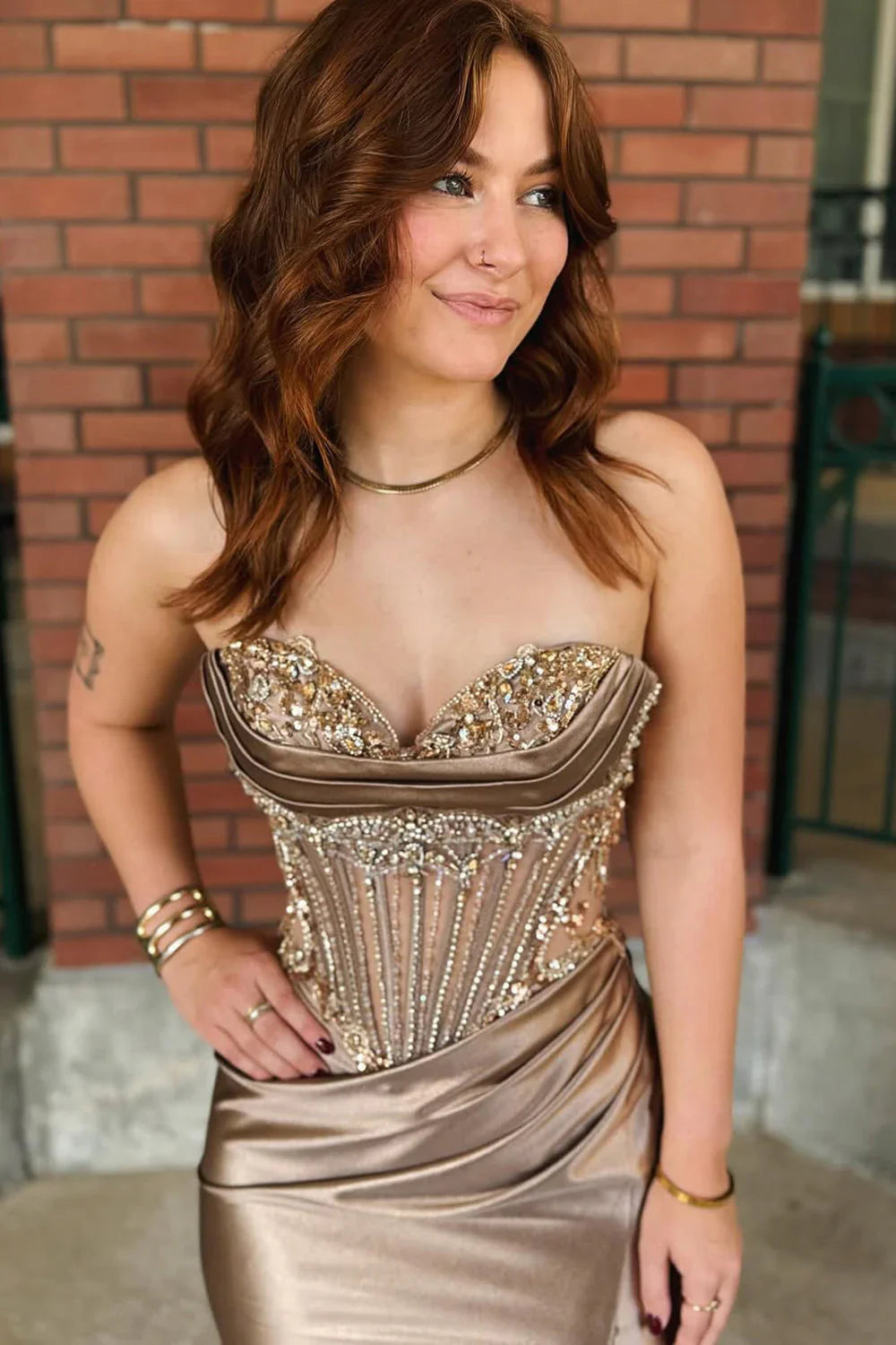 Sweetheart Strapless Mermaid Ruched Empire Appliques Party Prom Dress
