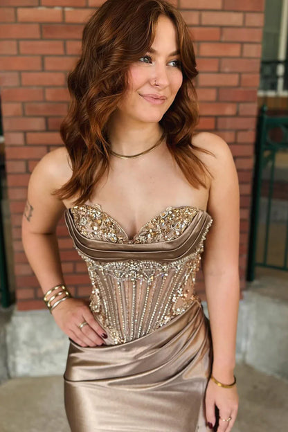 Sweetheart Strapless Mermaid Ruched Empire Appliques Party Prom Dress