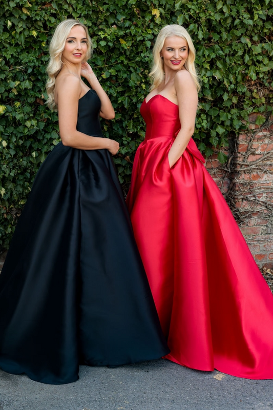 Sweetheart Strapless Satin A-Line Long Prom Dress