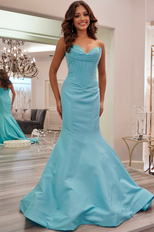 Sweetheart Strapless Satin Empire Mermaid Prom Party Dress