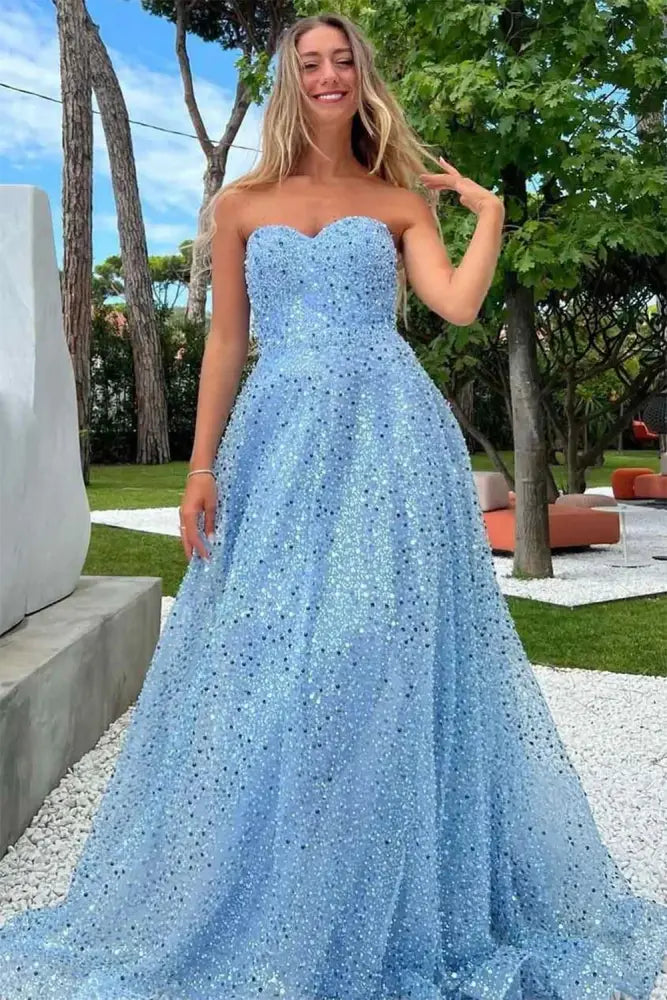 Sweetheart Strapless Sequins A-Line Party Prom Dress