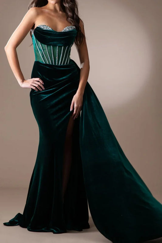 Sweetheart Strapless Sheer Empire Beaded Long Prom Dress