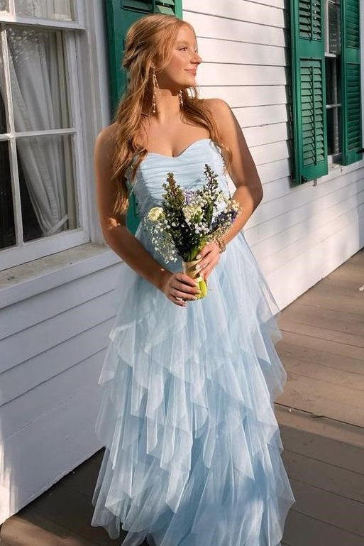 Sweetheart Strapless Tulle A-Line Empire Tiered Party Prom Dress