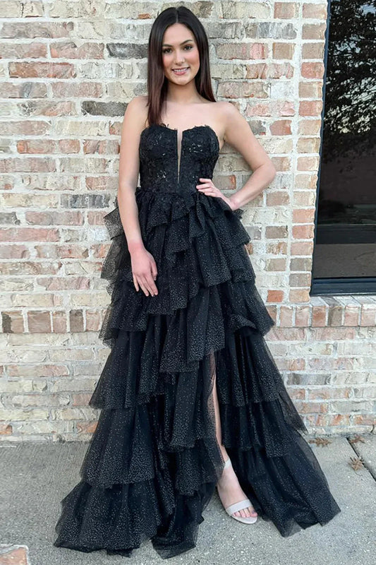 Sweetheart Strapless Tulle A-Line Tiered Prom Dress