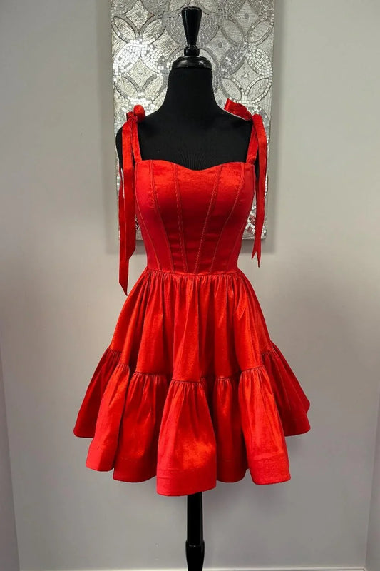 Sweetheart Straps A-Line Satin Empire Cute Homecoming Dress