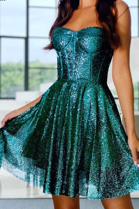 Sweetheart Strapless Glitter Tulle A-Line Homecoming Dress