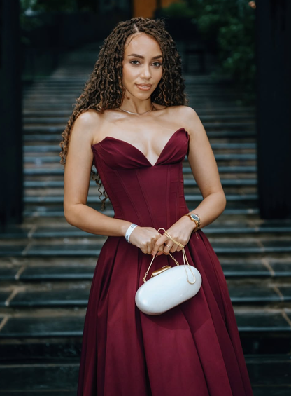 Cute A Line Sweetheart Neck Burgundy Satin Prom Dress Evening Dress SH2636