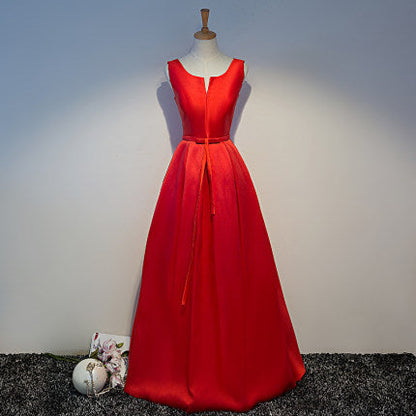 Simple A line Satin Long Prom Dresses SH215