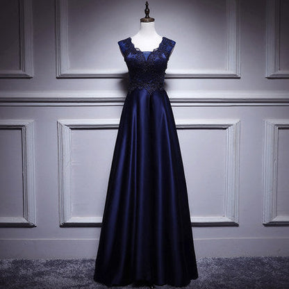 Simple A line Satin Long Prom Dresses SH213
