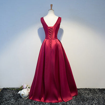 Simple A line Satin Long Prom Dresses SH215