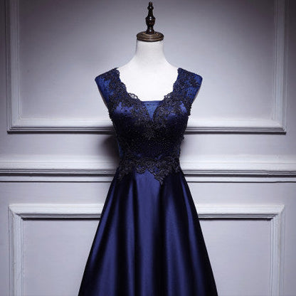 Simple A line Satin Long Prom Dresses SH213