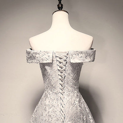 A Line Tulle Prom Dresses White Lace Bridesmaid Dress SH071